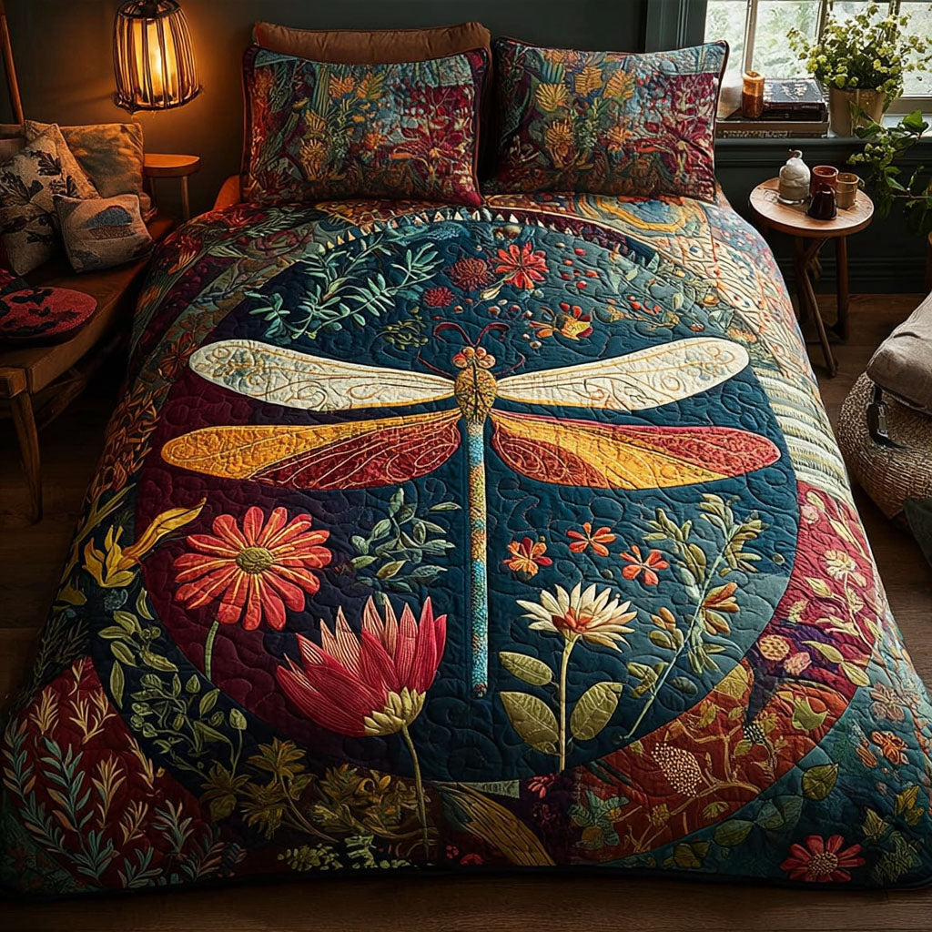 Garden Sprite Quilted Bedding Set Cozy Bedroom Decor Unique Dragonfly Gifts