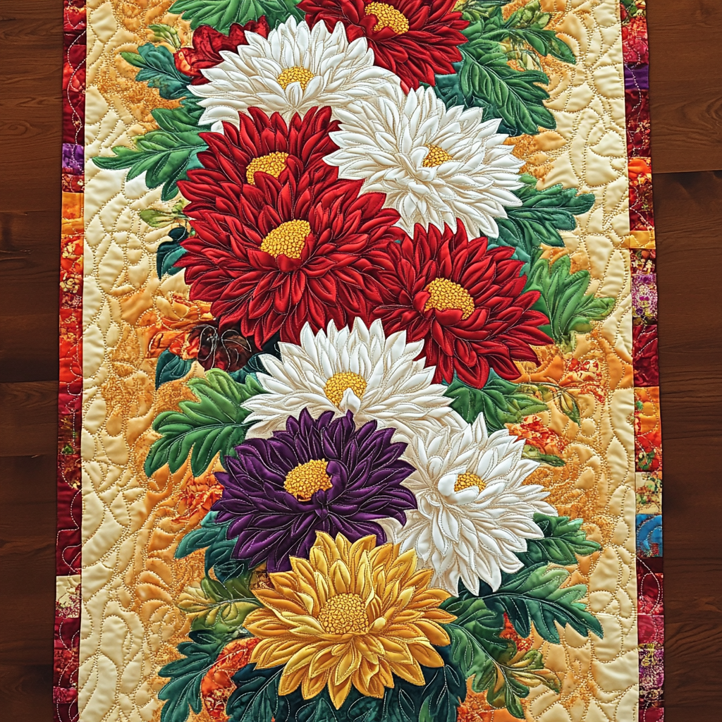 Garden Symphony Quilted Table Runner Holiday Table Throw Christmas Gifts For Flower Lovers