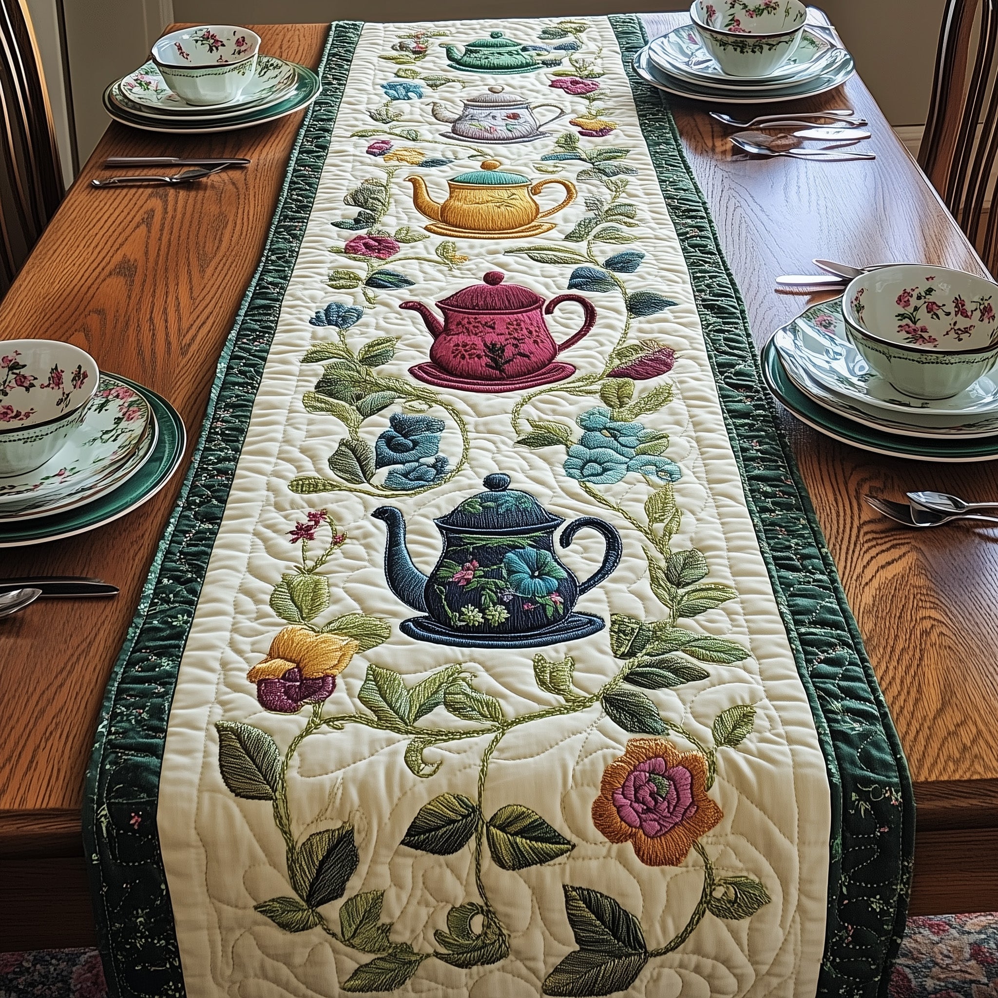 Garden Tea Gathering Quilted Table Runner Elegant Christmas Table Runner
