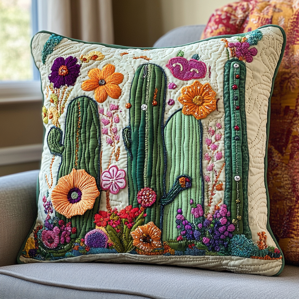 Garden Threads Quilted Pillow Case Nice Pillow Covers Cactus Gifts For Him