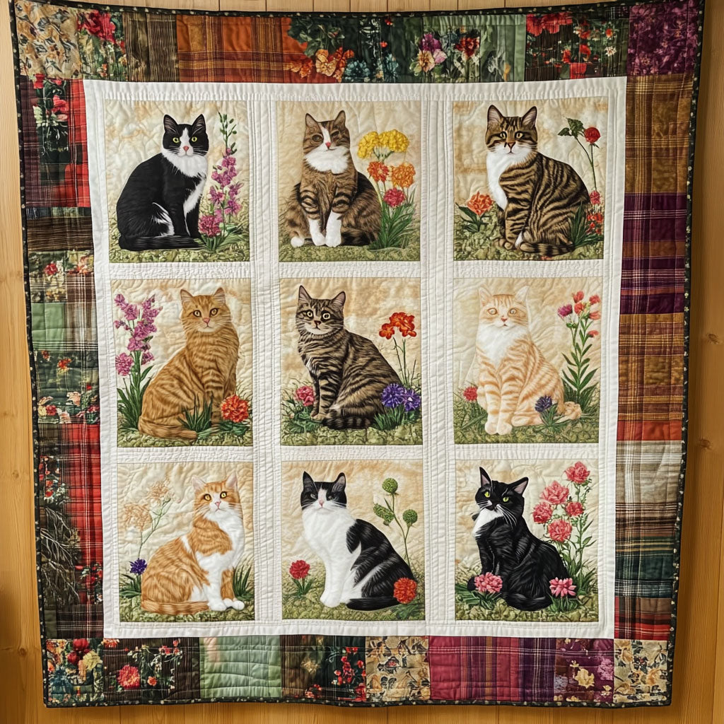 Garden Whisper Cat Quilt Blanket Floral Blanket Christmas Gifts For Mom 2025