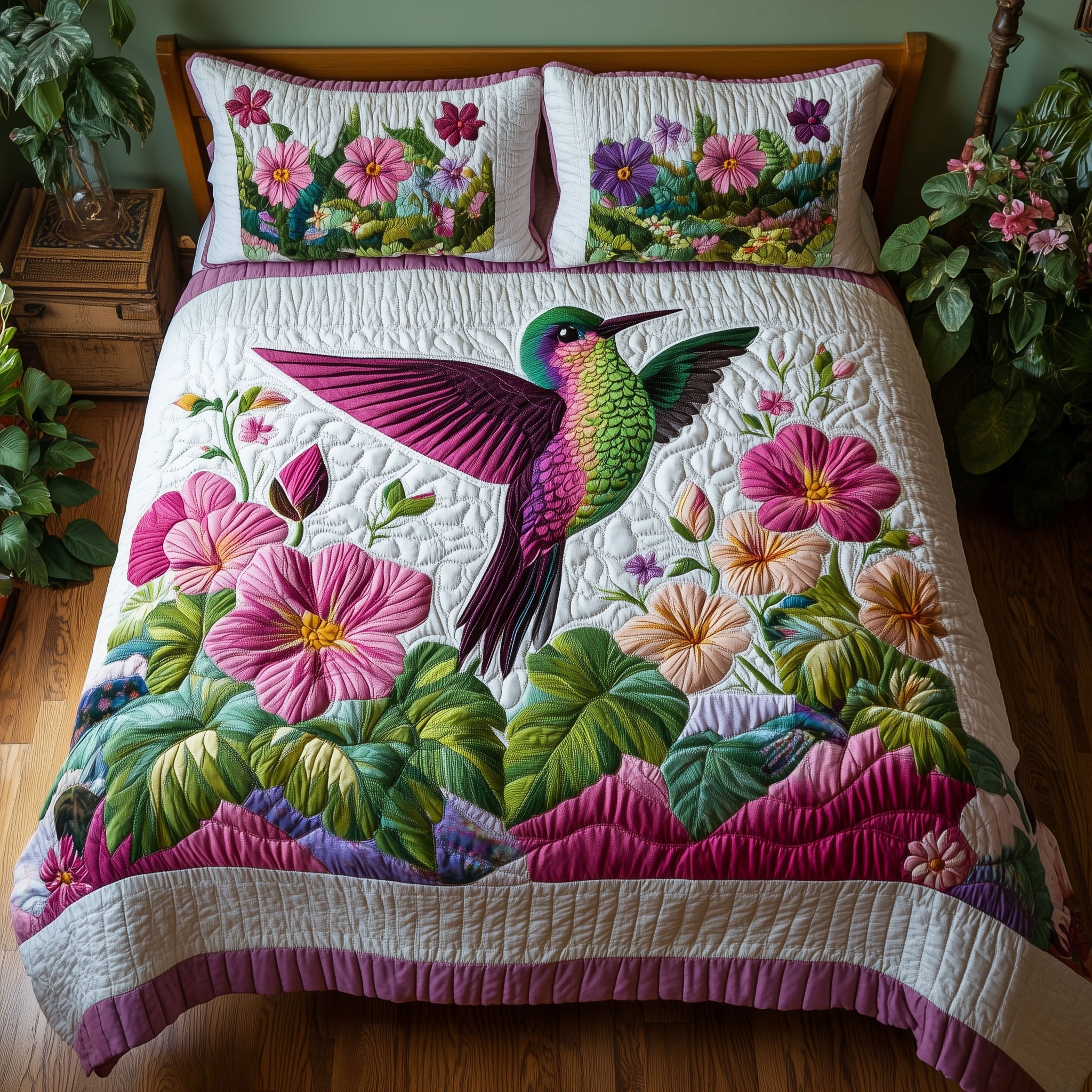 Garden Whispers Quilted Bedding Set Warm and Breathable Bedding Set for All Seasons