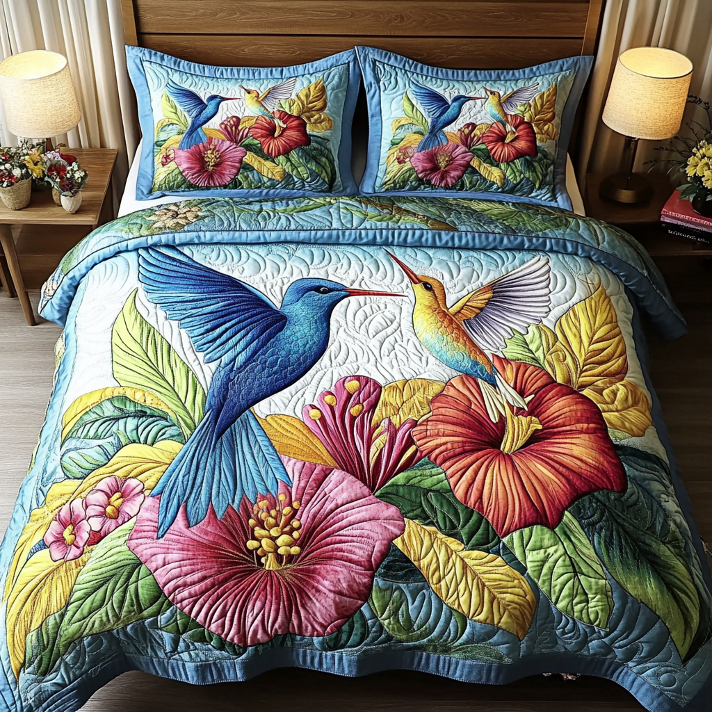 Garden Wings Quilted Bedding Set Duvet Cover Bed Sheet Set Novelty Hummingbird Gifts