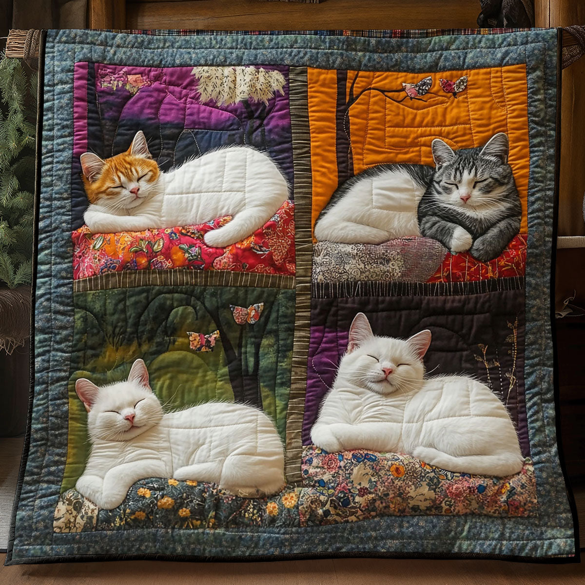 Gardenia Sleeping Cat Quilt Premium Quilt Blanket Gift for Cozy Winter Nights