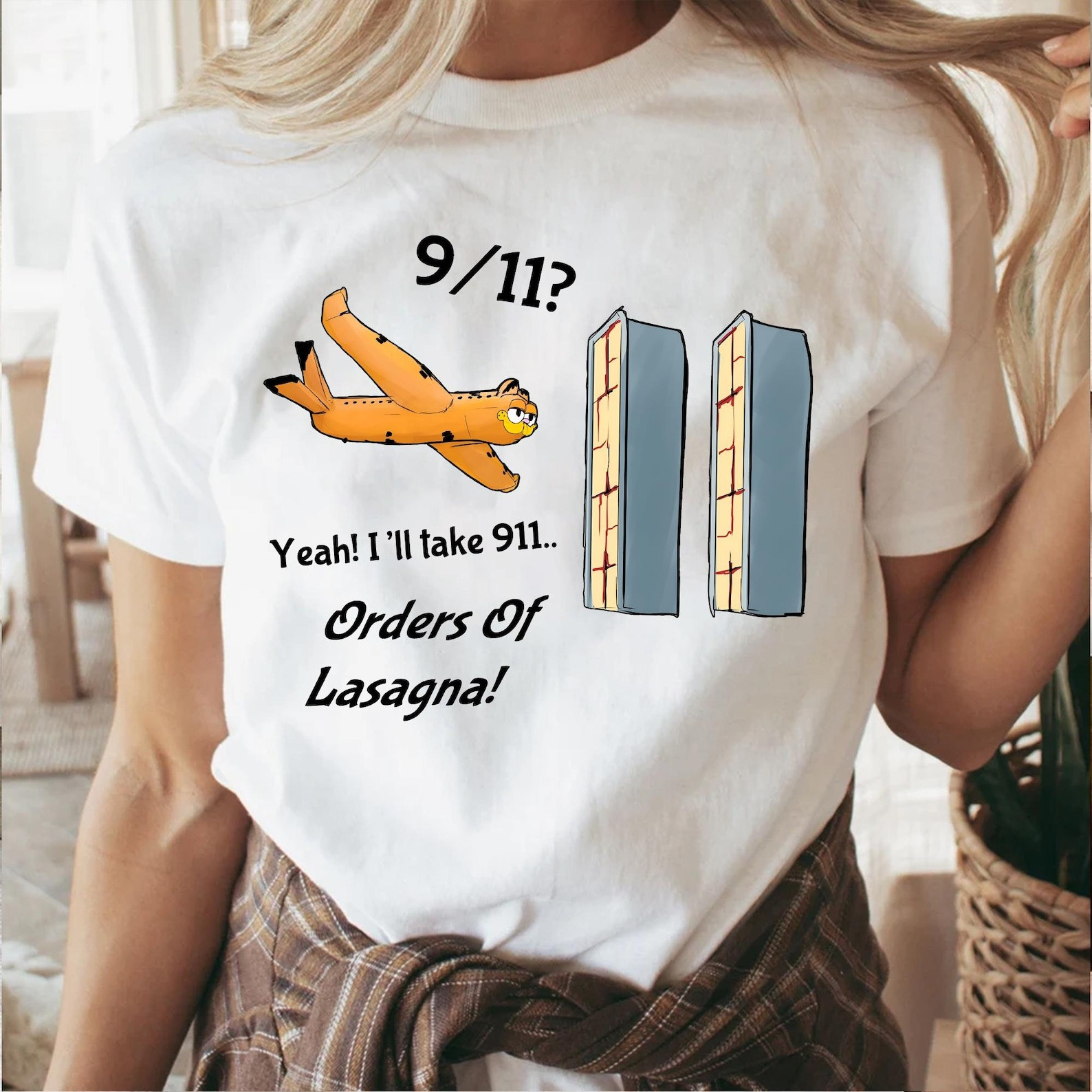 Garfield 9'11 Shirt Yeah I'll Take 911 Orders Of Lasagna Funny Meme Shirt Gifts