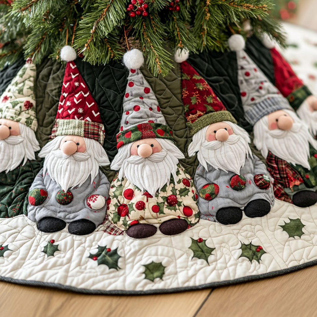 Garland Gnomes Quilted Christmas Tree Skirt Holiday Merch That Completes Your Christmas Setup