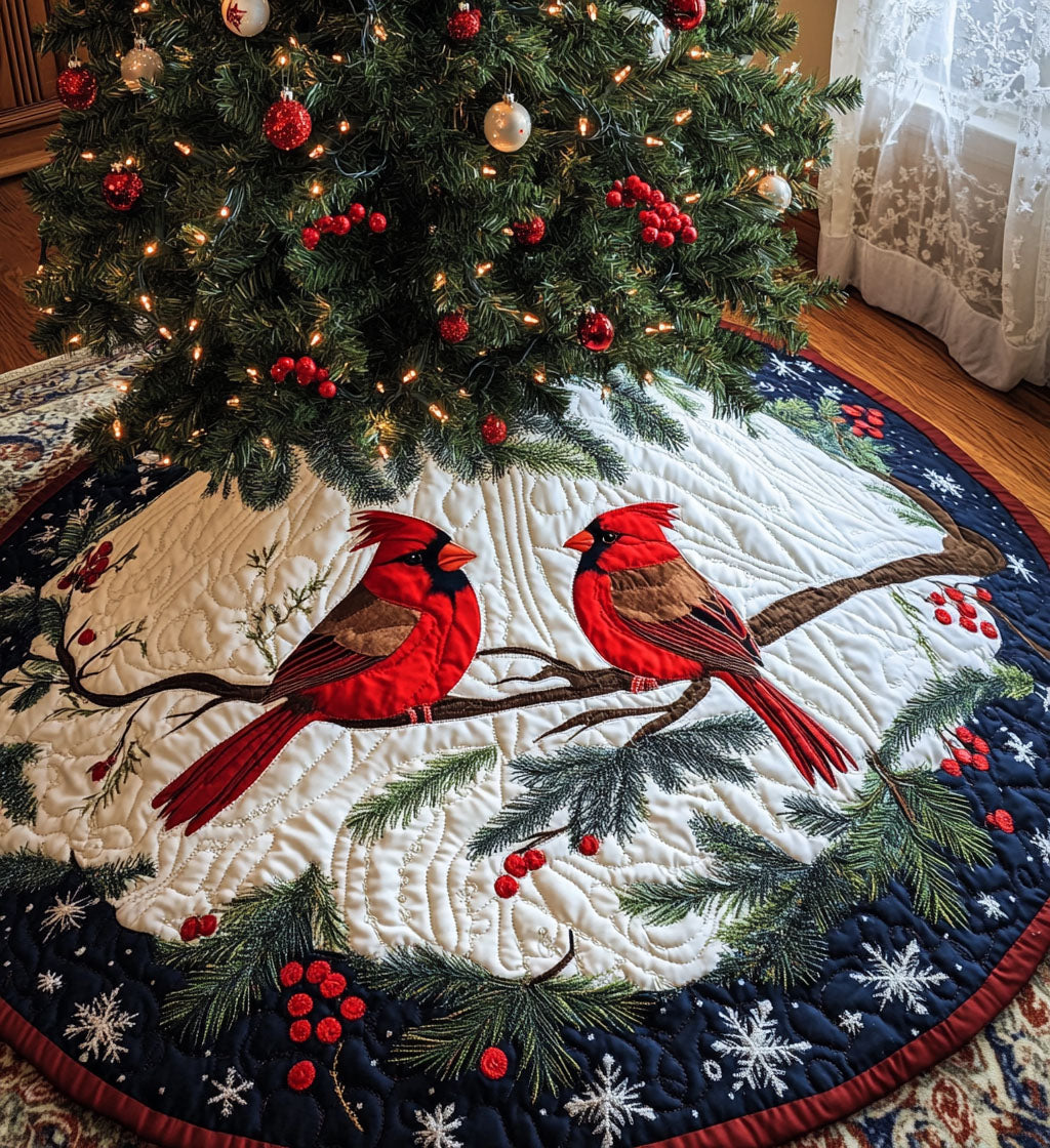 Garland Grace Quilted Christmas Tree Skirt Cover For Xmas Tree Base Cardinal Themed Gifts