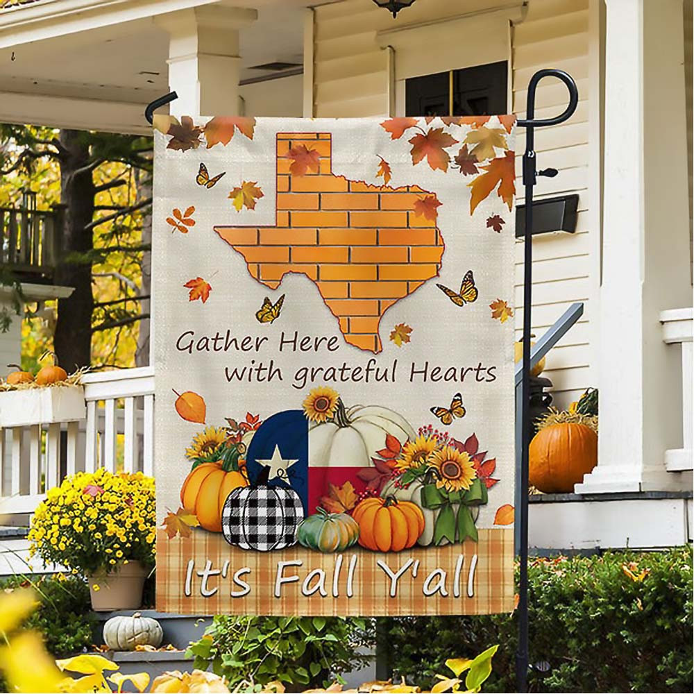Gather Here With Grateful Hearts Halloween Pumpkin Fall Texas Flag Best Gift For Friends and Family