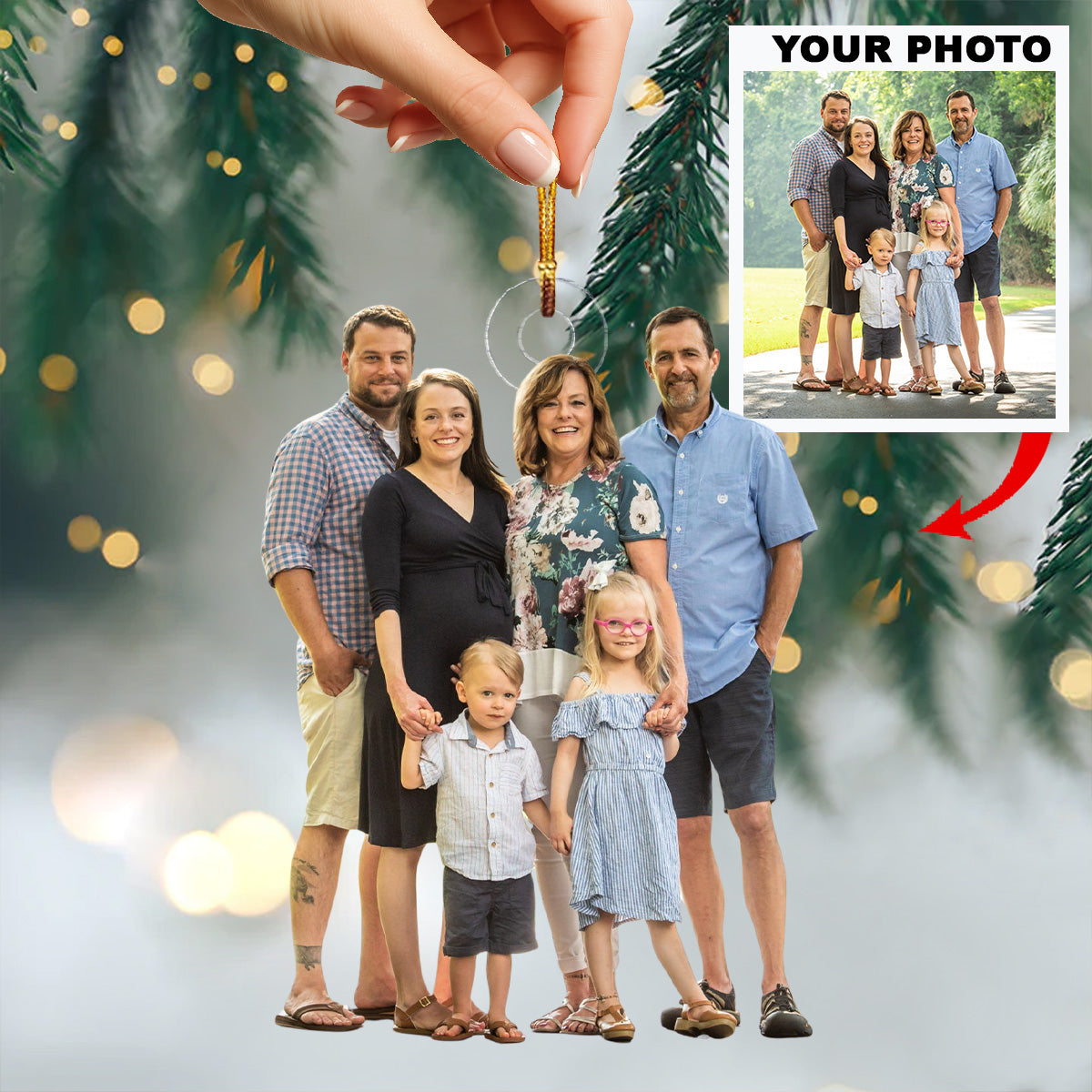 Gathered Hearts Together Personalized Photo Mica Ornament Christmas Gift For Family Me