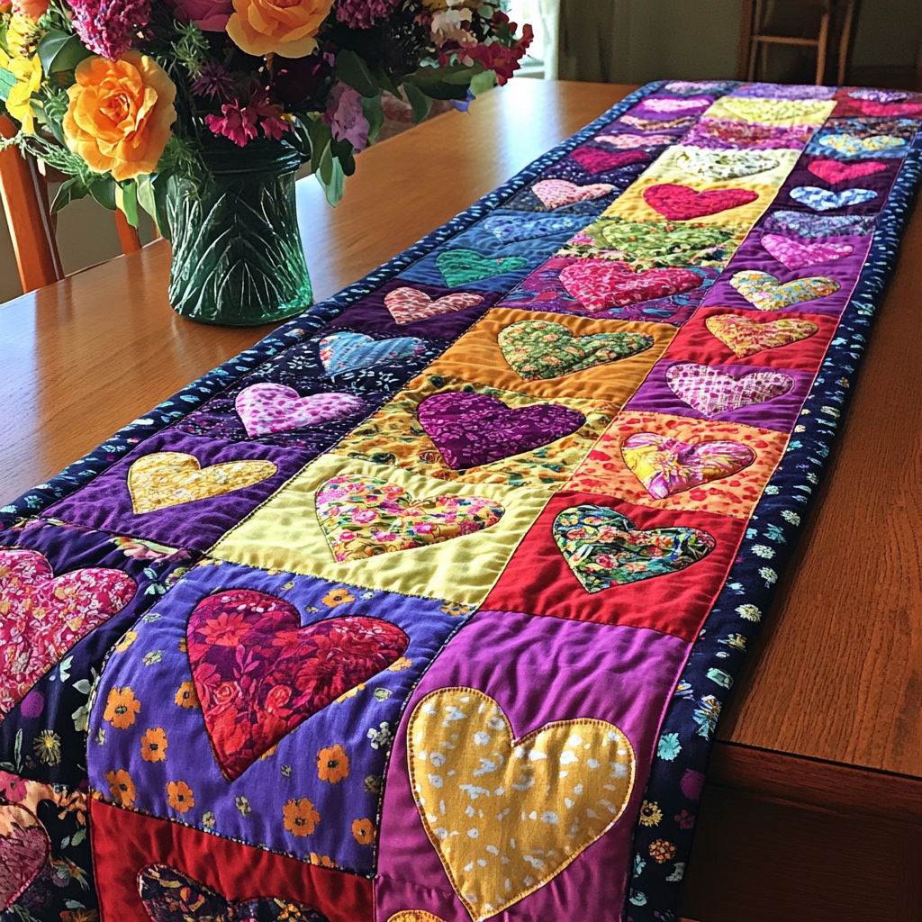 Gathered Love Quilted Table Runner Floral Table Runner Best Friend Birthday Gifts