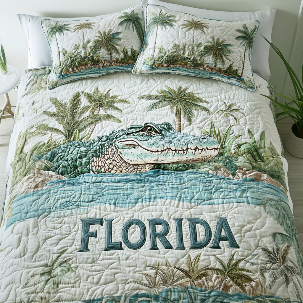 Gator Bayou Quilted Bedding Set Bedroom Decor Unique Alligator Gifts