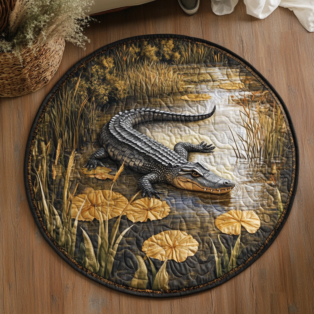 Gator Haven Quilted Round Mat Outdoor Entryway Decor Alligator Gift Ideas