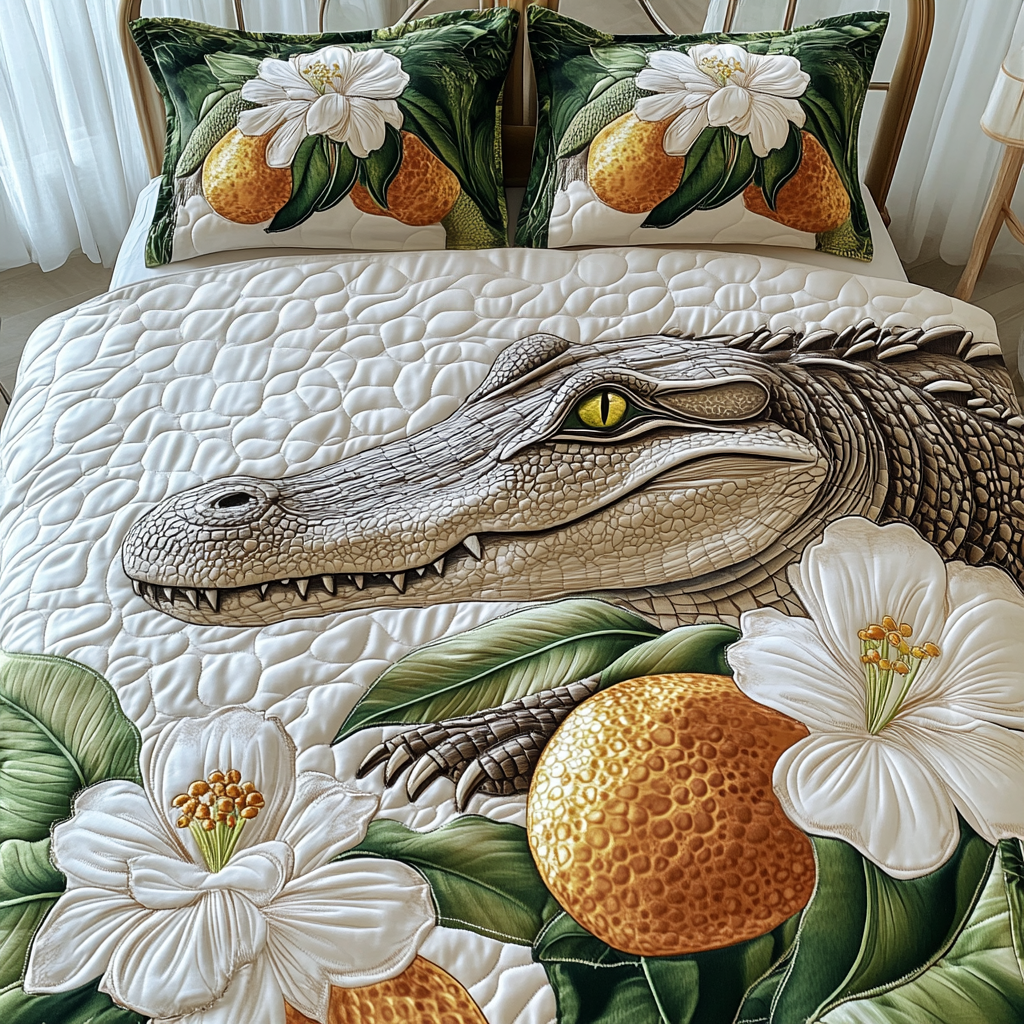 Gator Paradise Quilted Bedding Set Cool Bedroom Decor Crocodile Themed Gifts