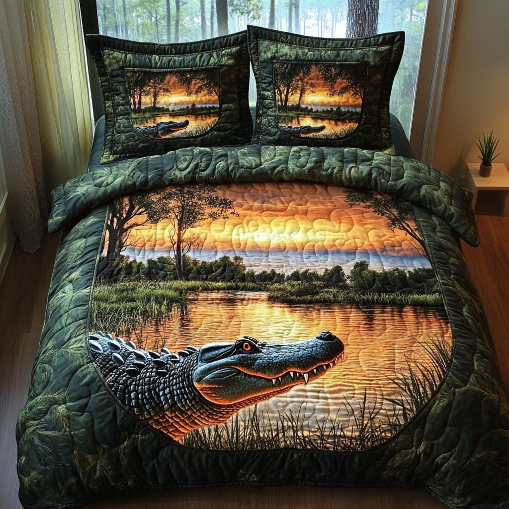 Gator Watch Quilted Bedding Set Unique Bed Sheet Set Alligator Themed Gifts