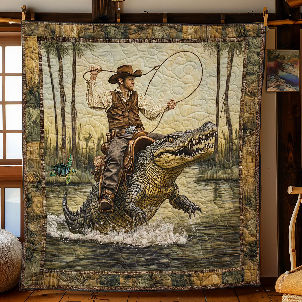 Gator Wrangler Cowboy Quilt Blanket King Blanket Best Christmas Gifts For Cowboys