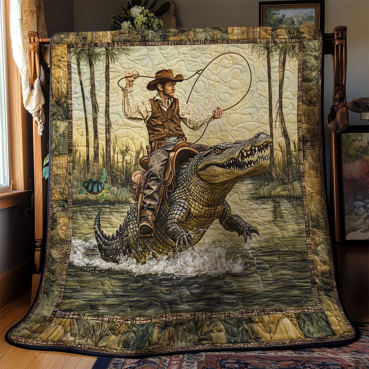 Gator Wrangler Cowboy Quilt Blanket King Blanket Best Christmas Gifts For Cowboys