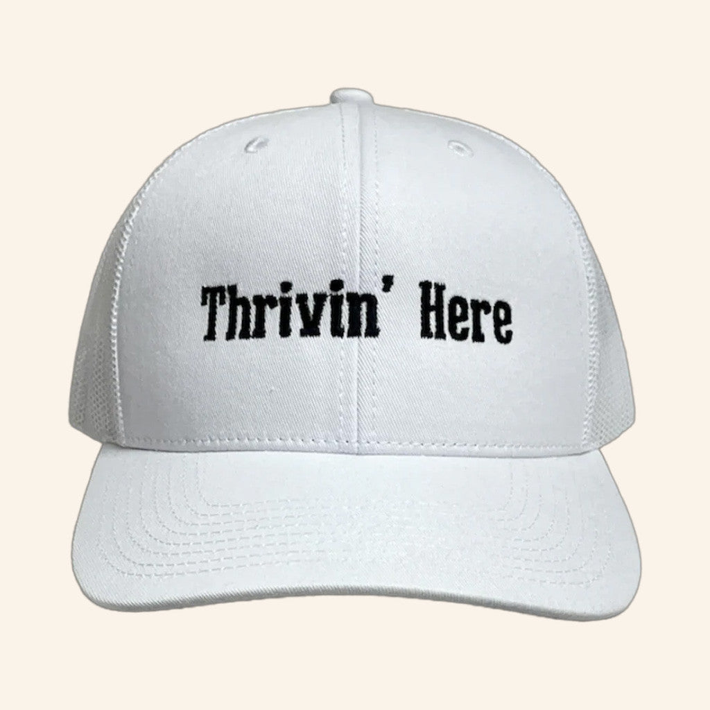 Gavin Adcock Merch White Thrivin' Here Hat Embroidered Gifts For Boyfriend Gavin Adcock Merch White Thrivin' Here Hat Embroidered Gifts For Boyfriend