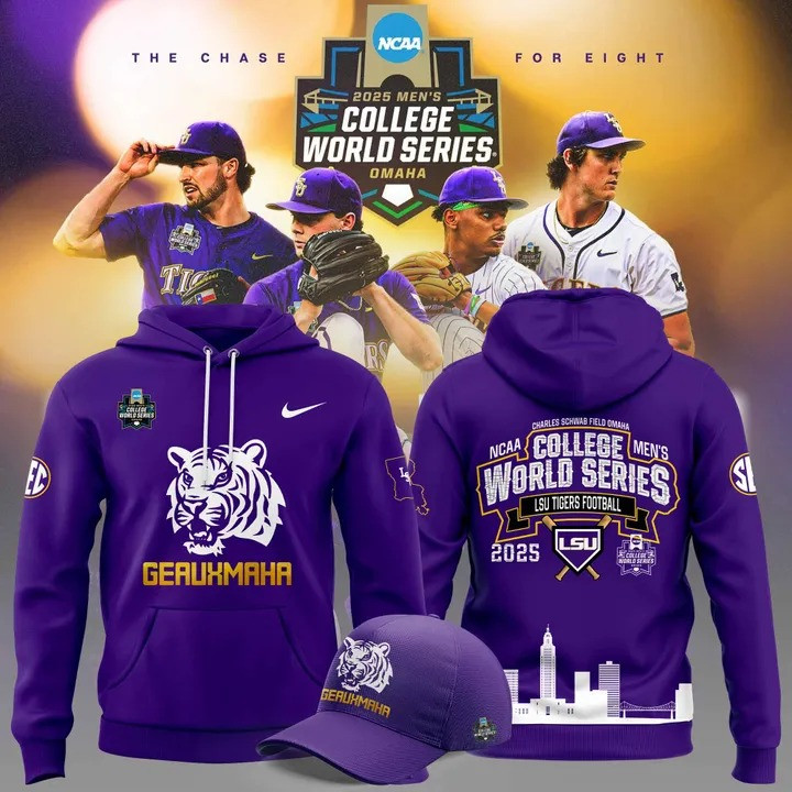 Geauxmaha Hoodie Hat Purple LSU Tigers NCAA Men's College World Series 2025 Fan Gear Merch