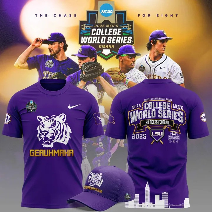 Geauxmaha Shirt Hat Purple LSU Tigers NCAA Men's College World Series 2025 Fan Gear Merch