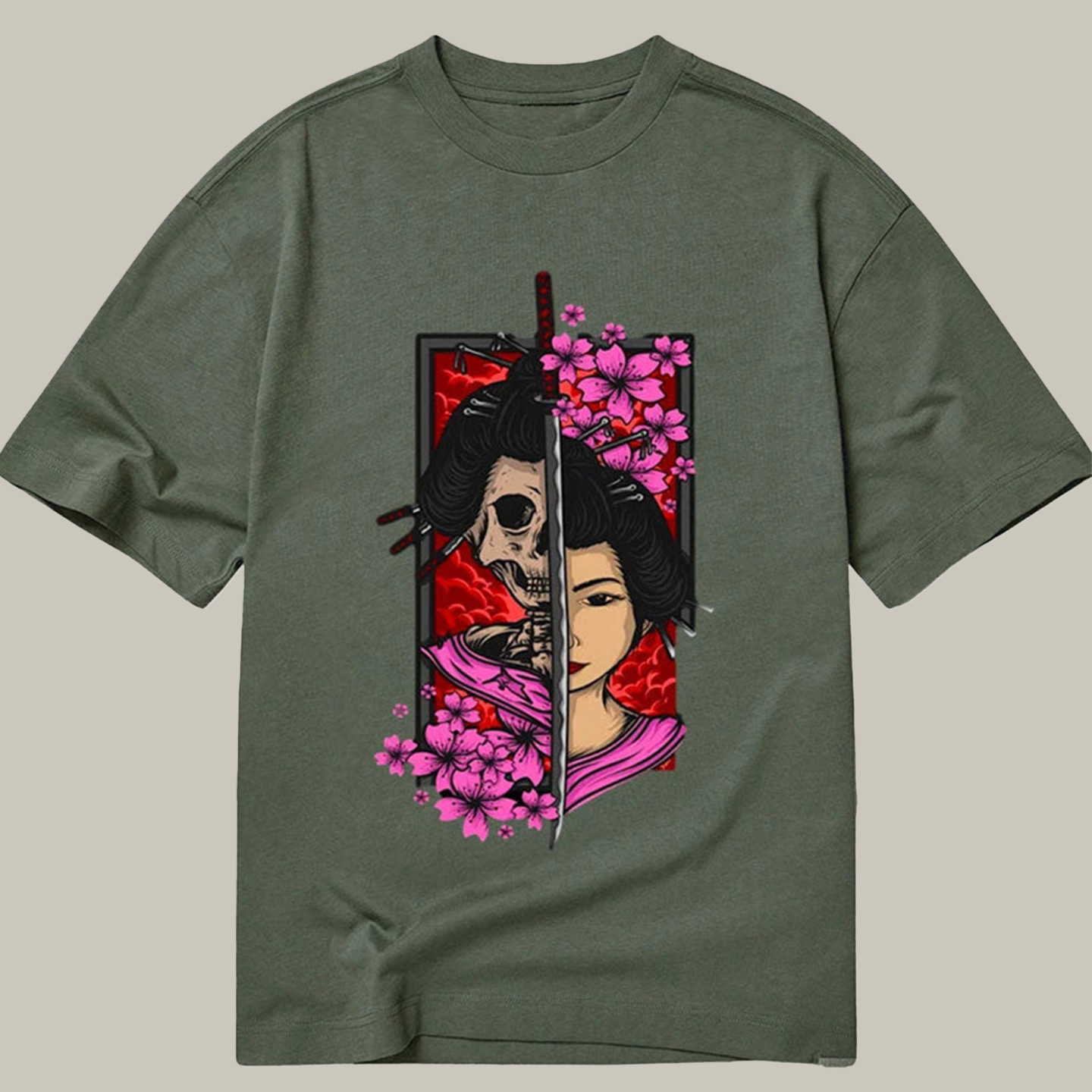 Geisha Art Skull Face Classic Shirt Funny Graphic T-Shirts Christmas Gifts For Boyfriend