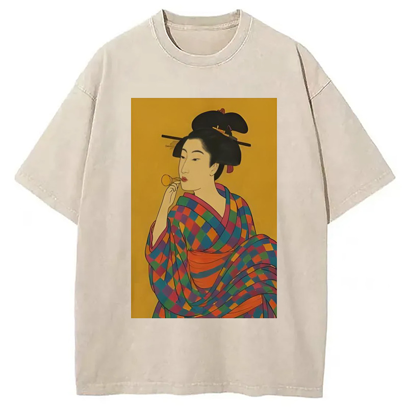 Geisha Ukiyo-e Japanese Kimono Art Washed T-Shirt Trendy Everyday Casual Outfit Gifts For Besties Geisha Ukiyo-e Japanese Kimono Art Washed T-Shirt Trendy Everyday Casual Outfit Gifts For Besties