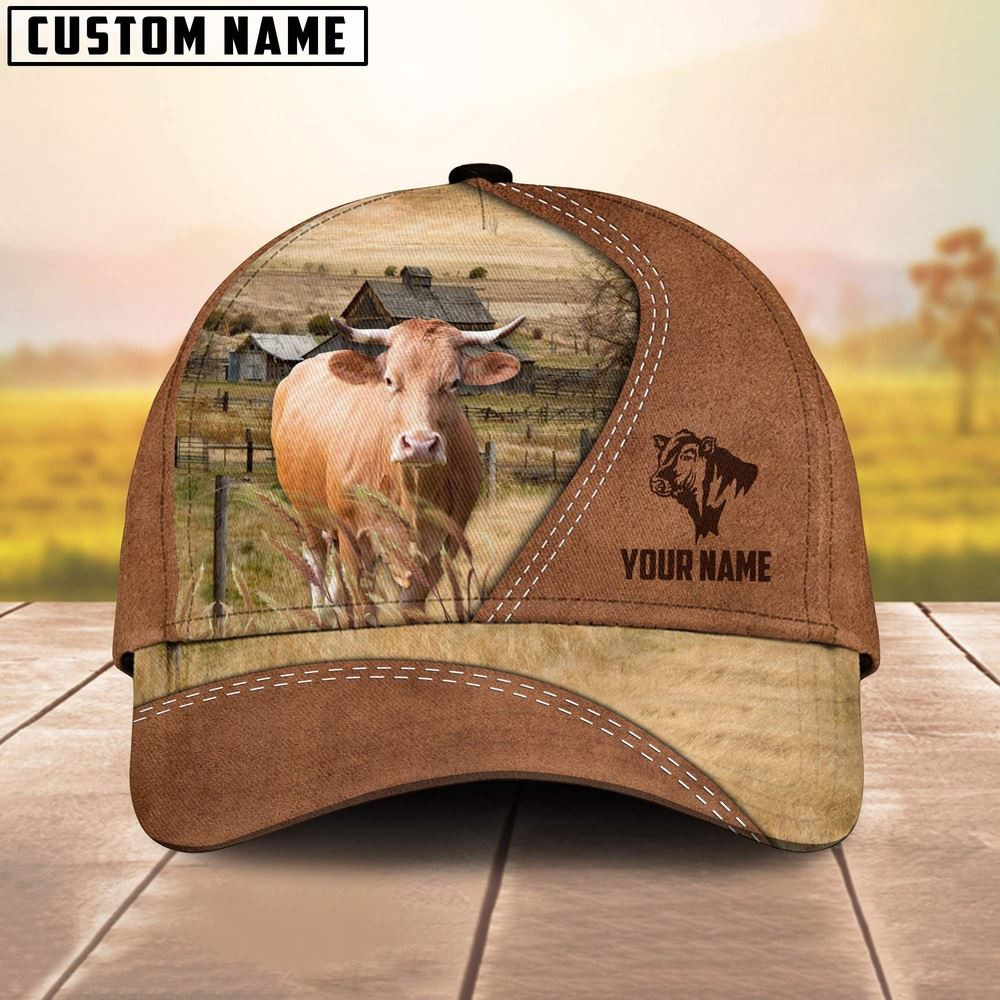 Gelbvieh Customized Name Brown Cap Farm Cap Farmer Baseball Cap Gift For Farmer