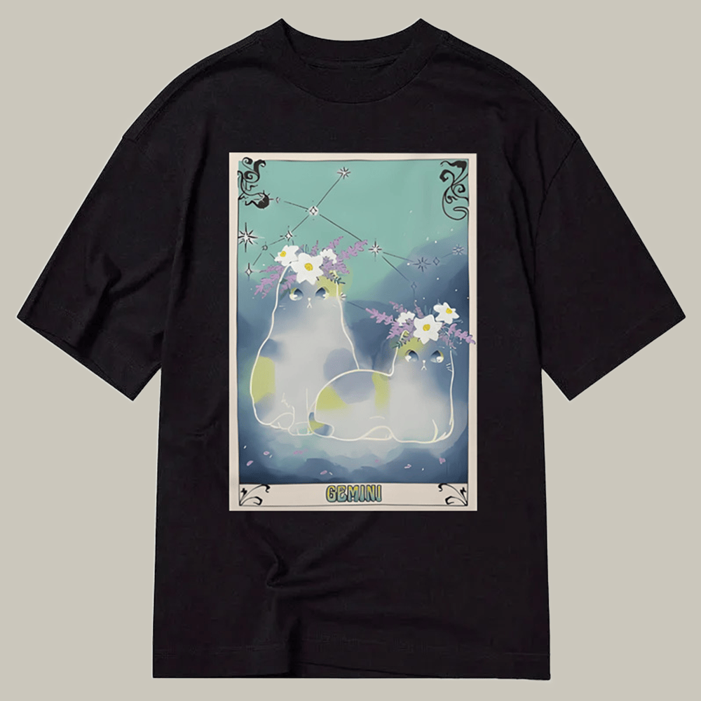 Gemini Cat Zodiac Classic T-Shirt Zodiac Pattern Shirt Gifts For Girlfriend