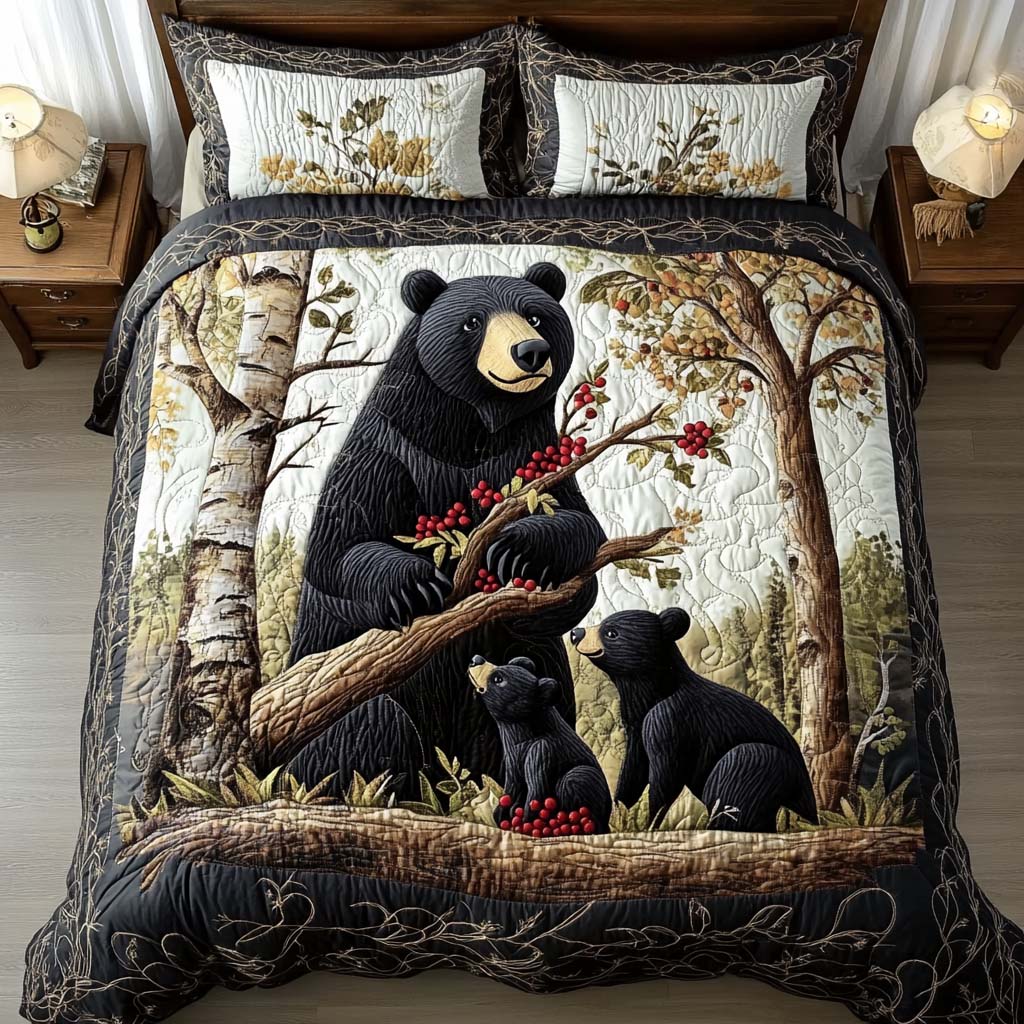 Gentle Bear Quilted Bedding Set Christmas Bedding Duvet Cover Cute Bear Themed Presents