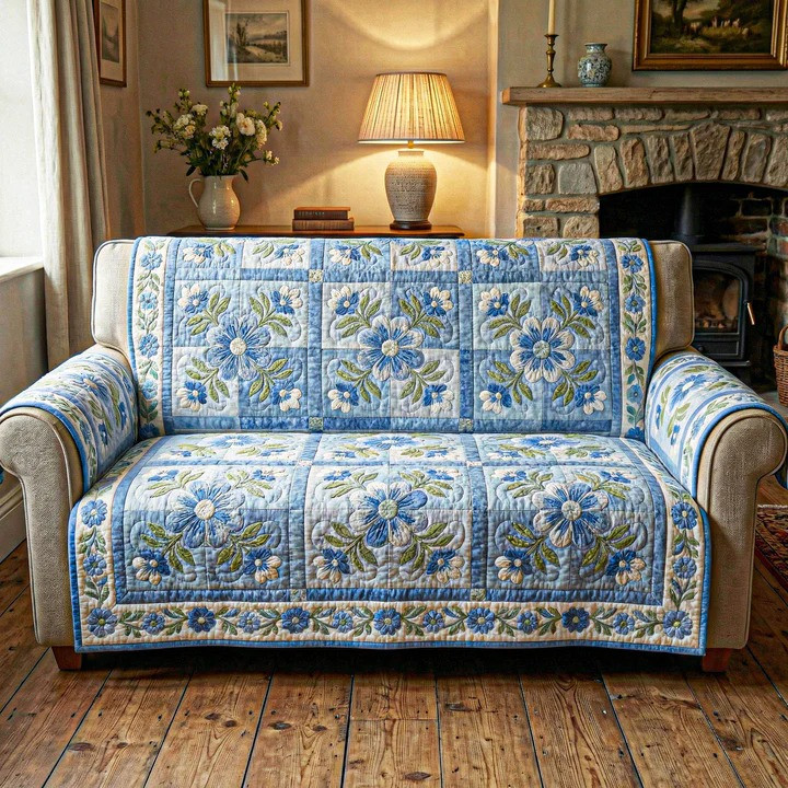Gentle Blooms Quilted Sofa Cover Soft Floral Furniture Protector Best Gift For Flower Lover Mom
