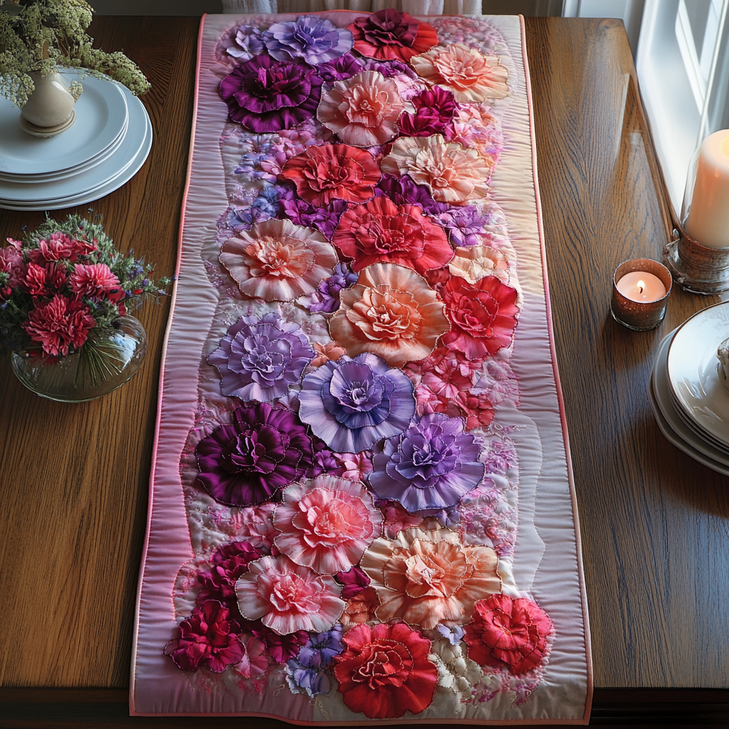 Gentle Blooms Quilted Table Runner Kitchen Table Decor Ideas Presents For Flower Lovers