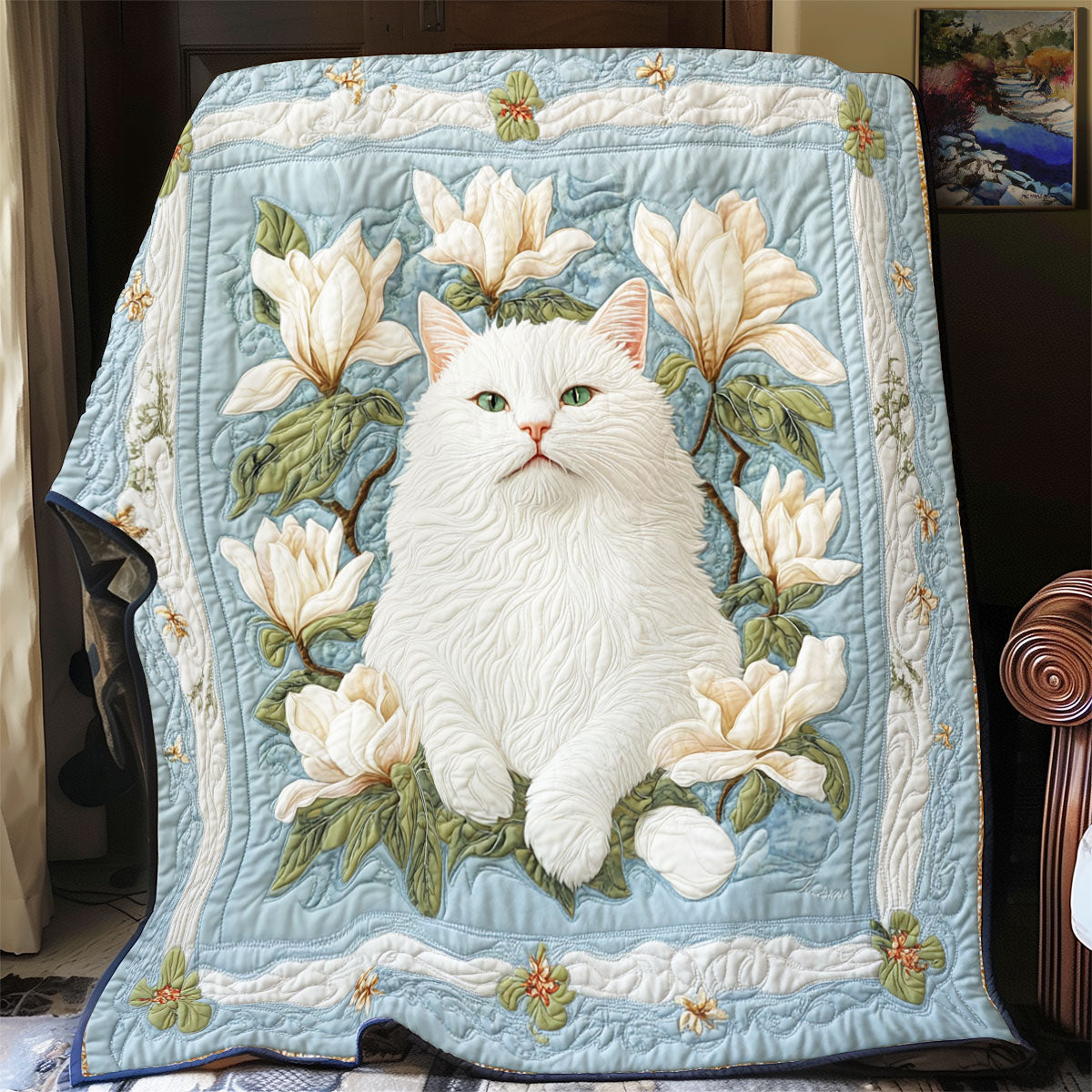 Gentle Cat Magnolia Quilt Blanket Floral Throw Blanket Cute Present Ideas For Cat Lovers
