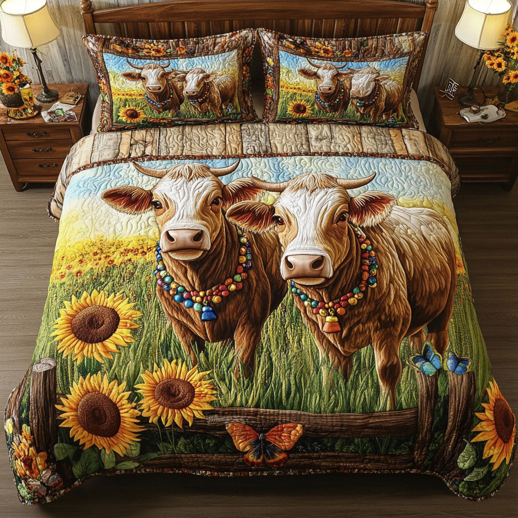 Gentle Cows Quilted Bedding Set Farmhouse Bed Decor Gift Idea For Mother In Law