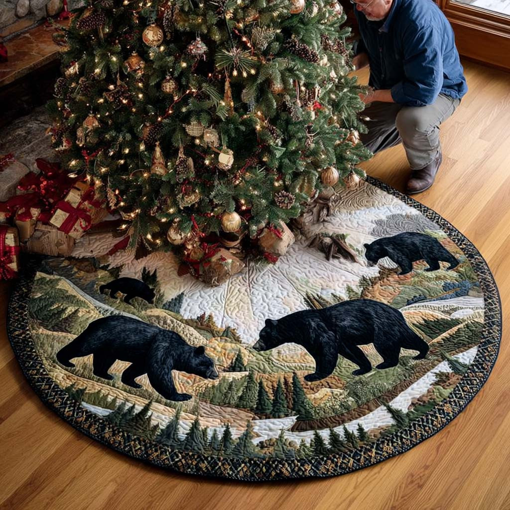 Gentle Creatures Christmas Quilted Tree Skirt Animal Pattern Bear Lover Christmas Gifts