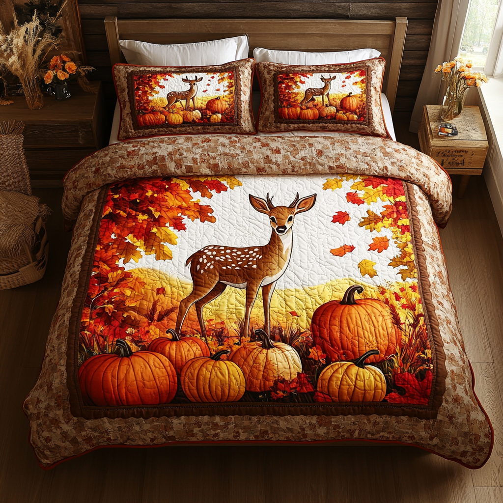 Gentle Deer Quilted Bedding Set Bedroom Decorations Fall Autumn Season Gifts