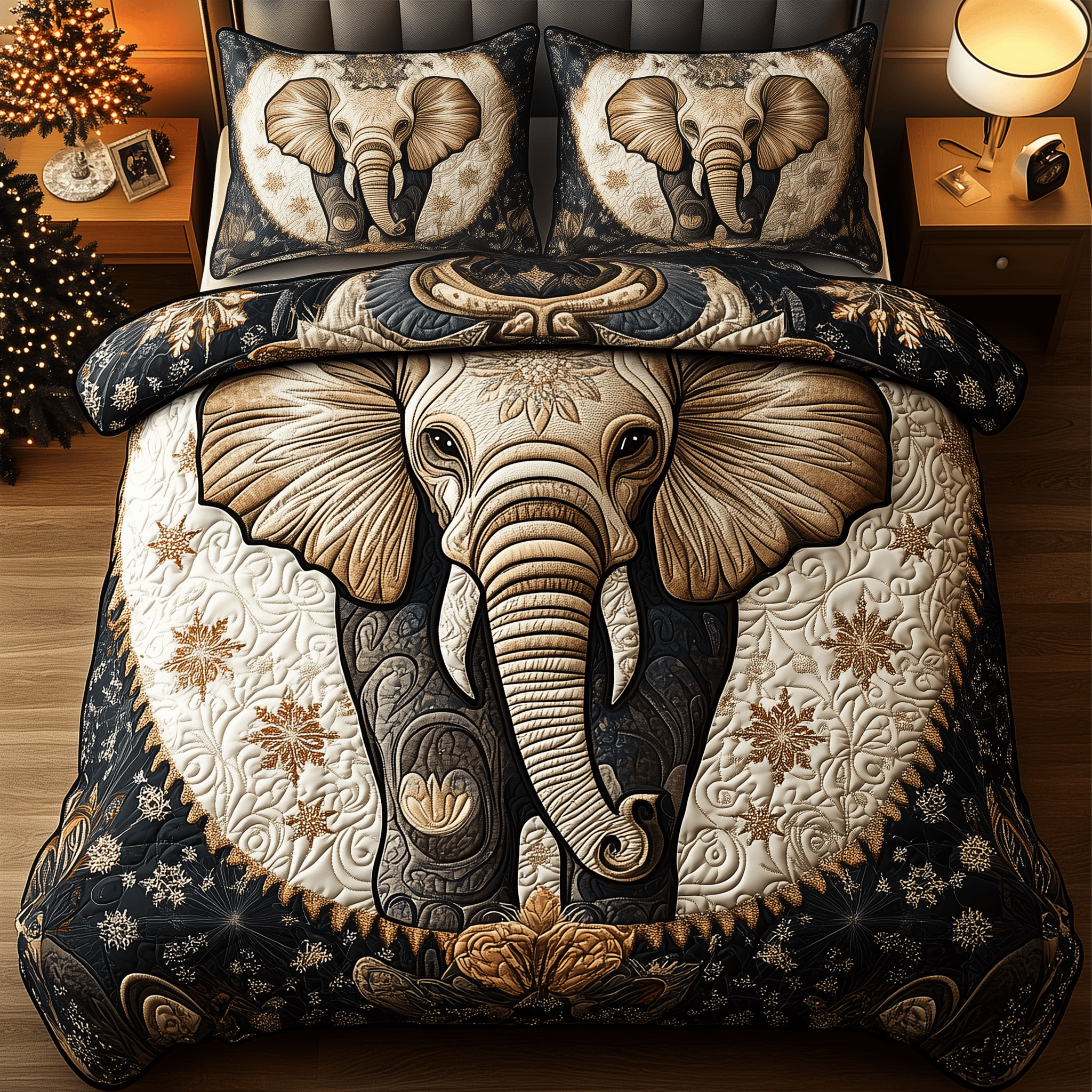 Gentle Elephant Quilted Bedding Set Gift For Elephant Lover