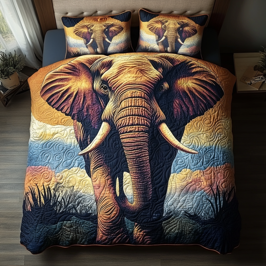Gentle Elephant Quilted Bedding Set Holiday Duvet Cover Set Gift Ideas For Elephant Lovers