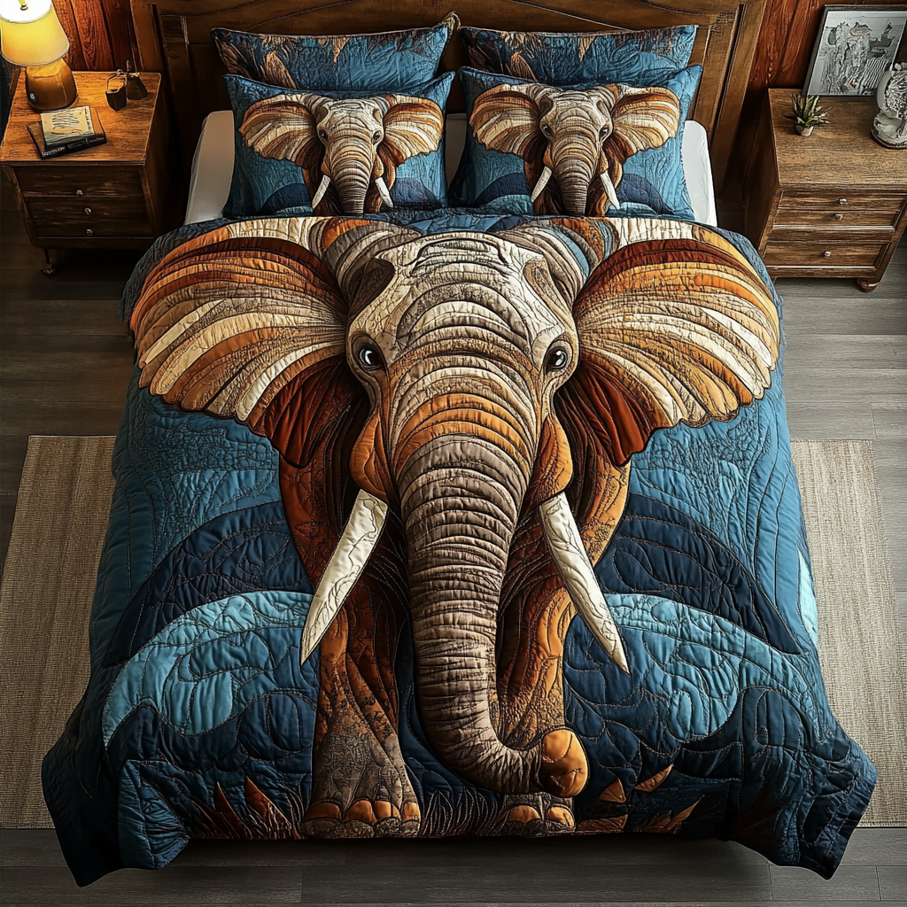 Gentle Elephant Quilted Bedding Set Holiday Season Duvet Cover Set Best Elephant Gifts Women