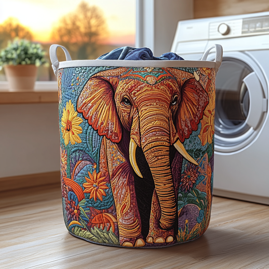 Gentle Elephant Quilted Laundry Basket Christmas Merch Gift