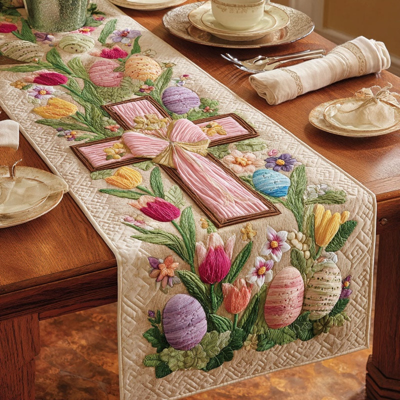 Gentle Faith Quilted Table Runner Religious Spring Table Decor Gift For Christians