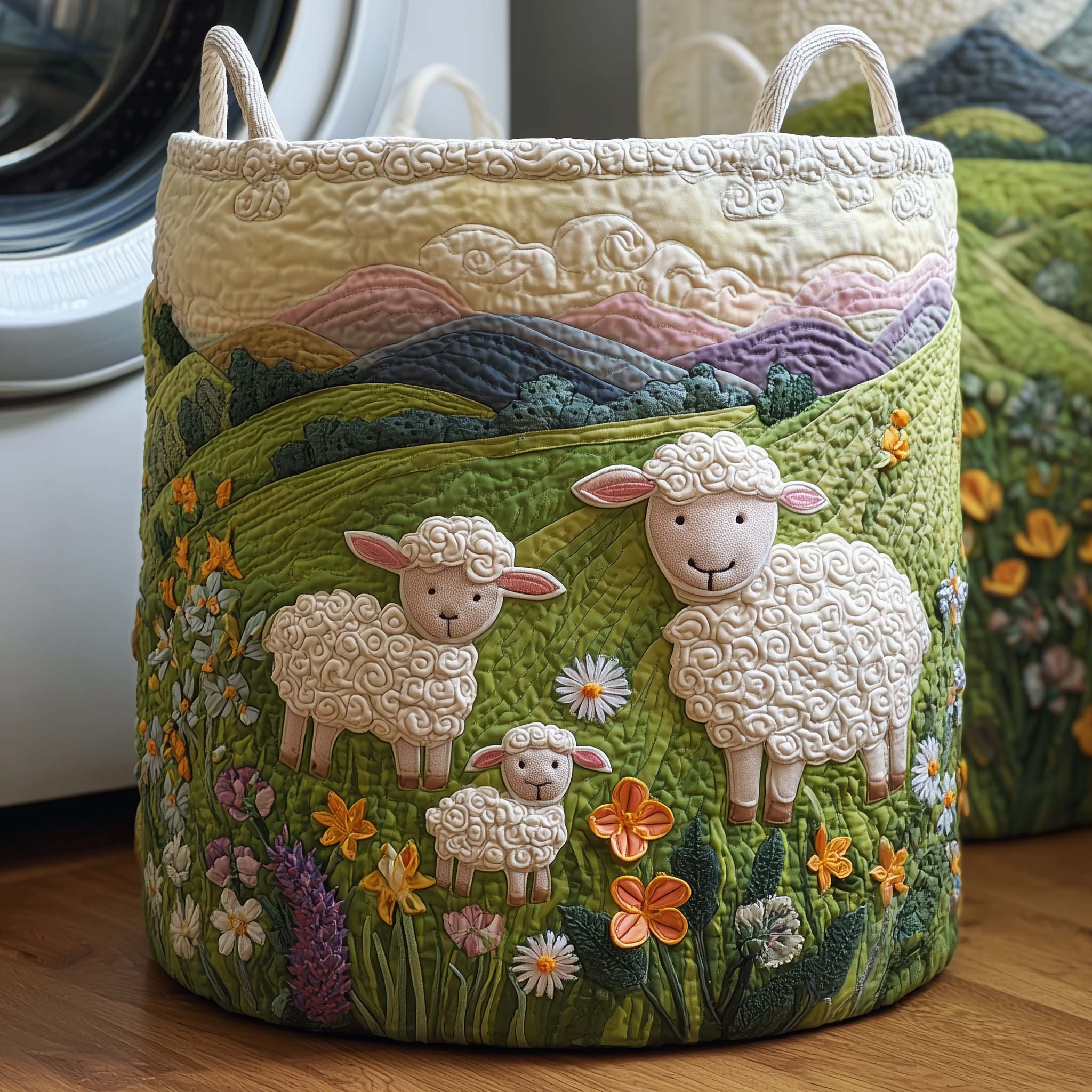 Gentle Family Quilted Laundry Basket Lovely Home Decor Gifts For Sheep Owners