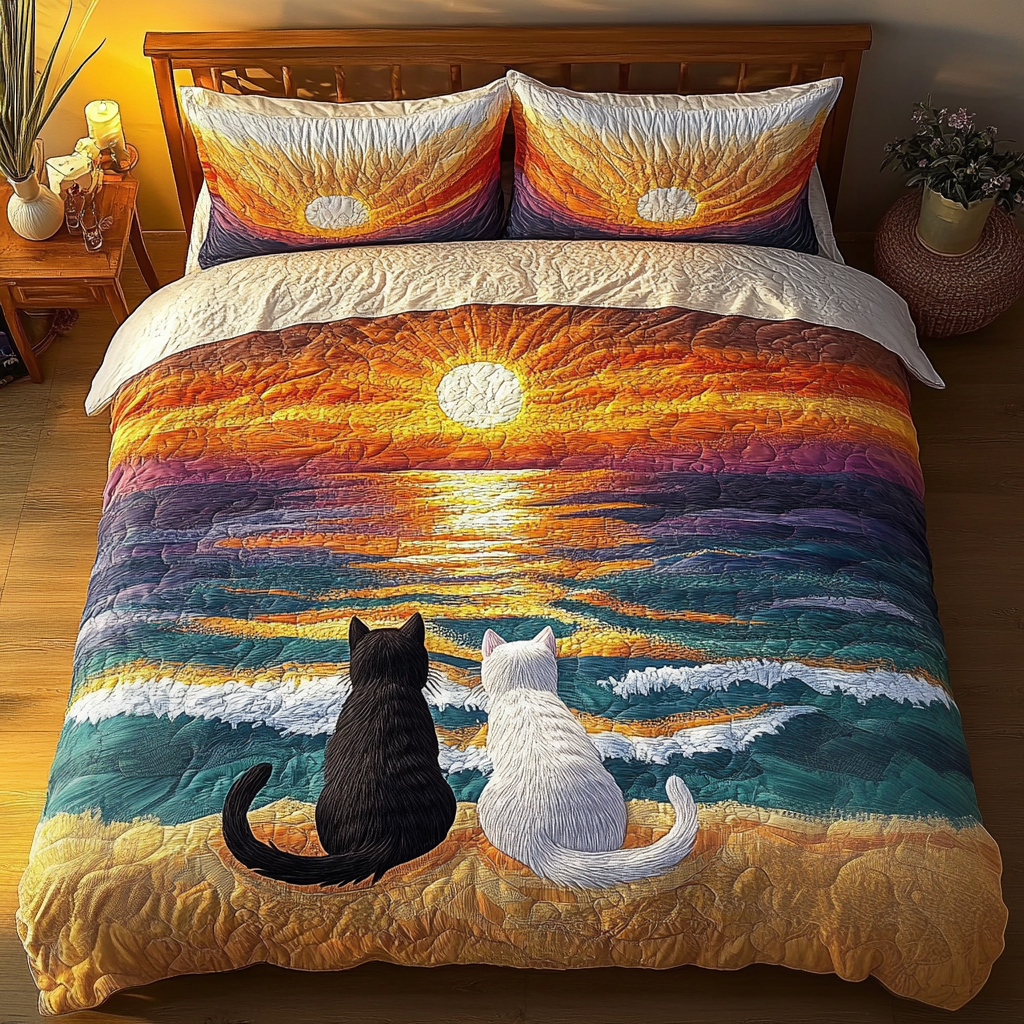 Gentle Felines Quilted Bedding Set Ultra-Soft Bedding Set for a Hotel-Like Experience