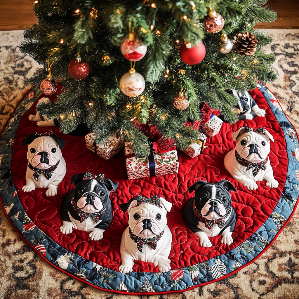Gentle French Bulldog Christmas Quilted Tree Skirt Holiday Season Gift Ideas For Bulldog Lovers