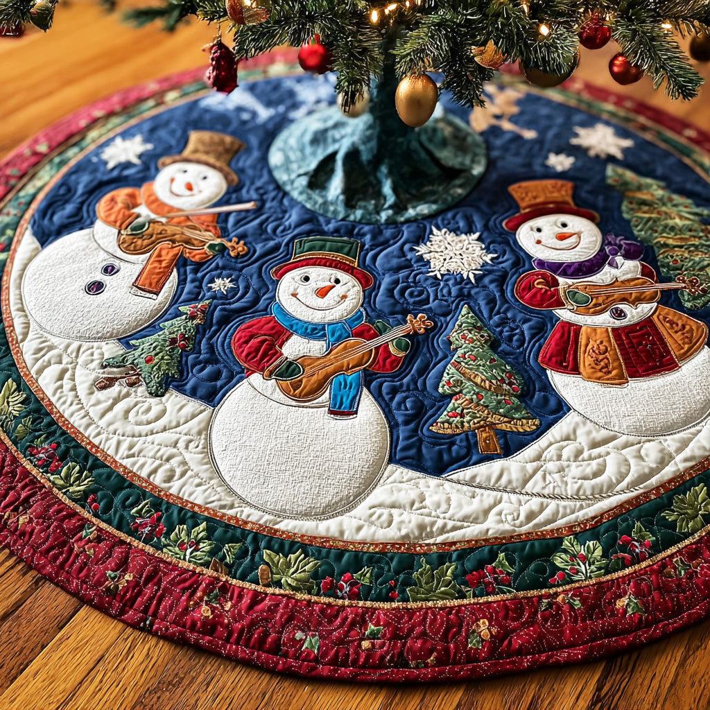 Gentle Frost Day Christmas Quilted Tree Skirt Xmas Decor Christmas Gifts For Snowman Lovers