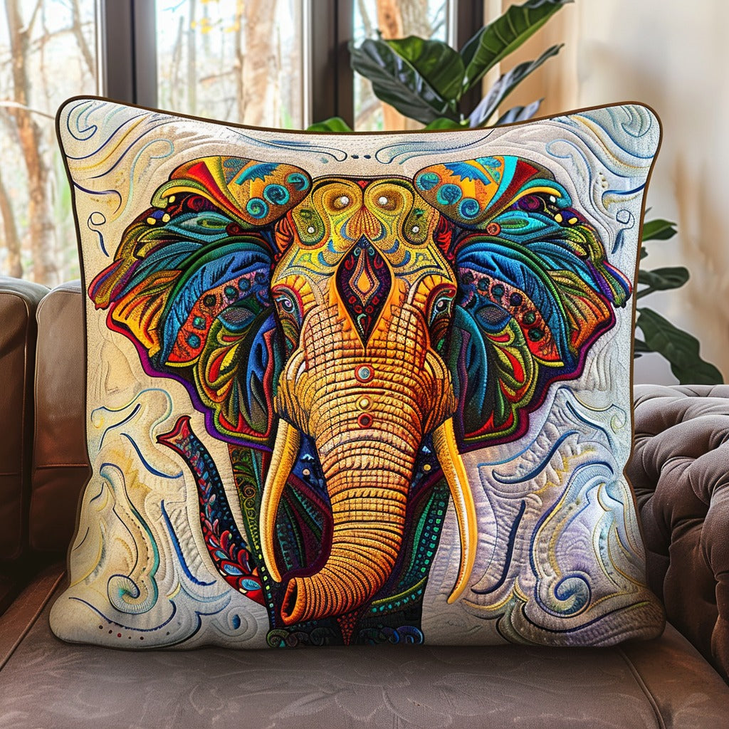 Gentle Giant Elephant Quilted Pillow Case Boho Style Animal Home Decor Elephant Lover Gifts