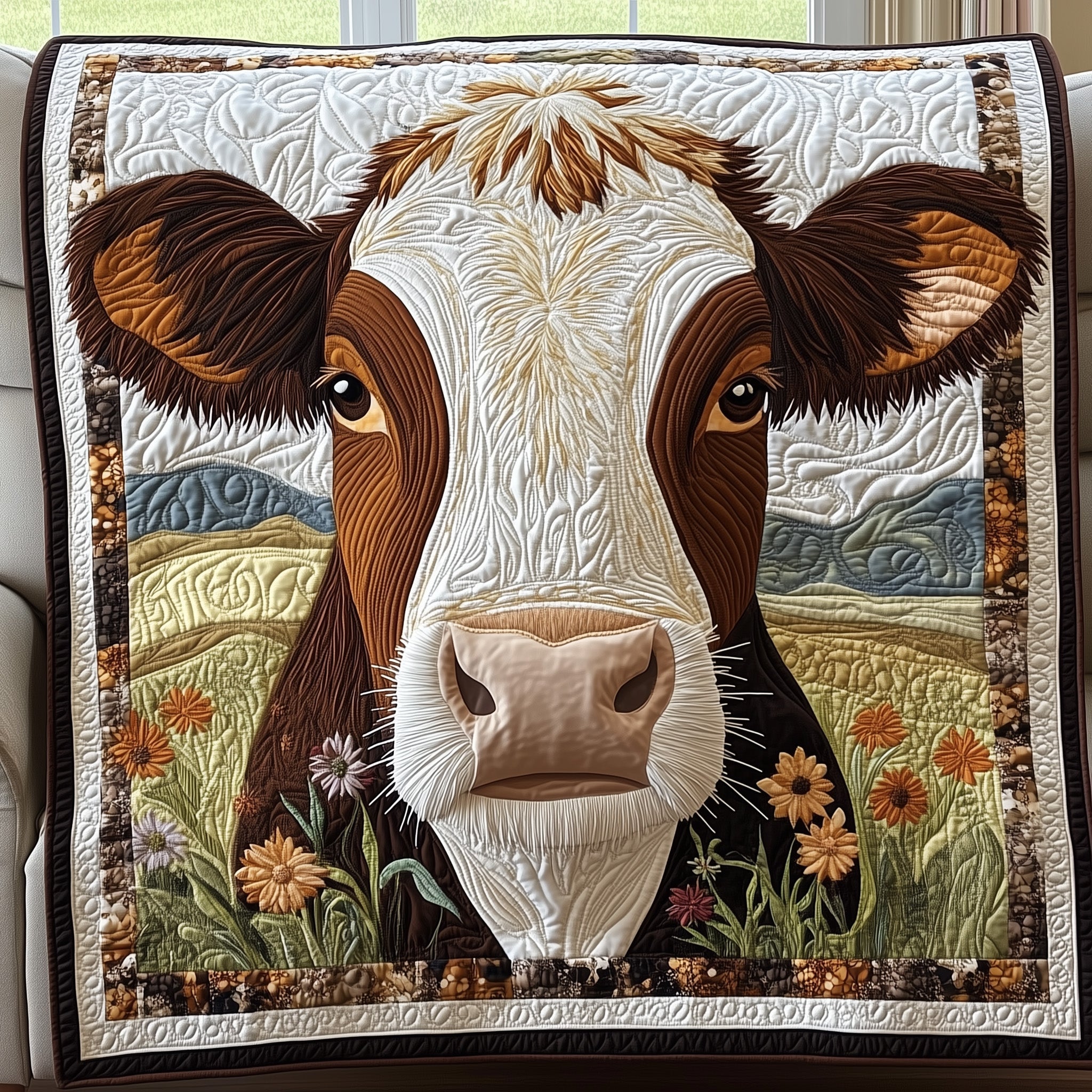 Gentle Giant of the Farm Quilted Blanket Cute Bed BlanketTheme Cow Christmas Gifts