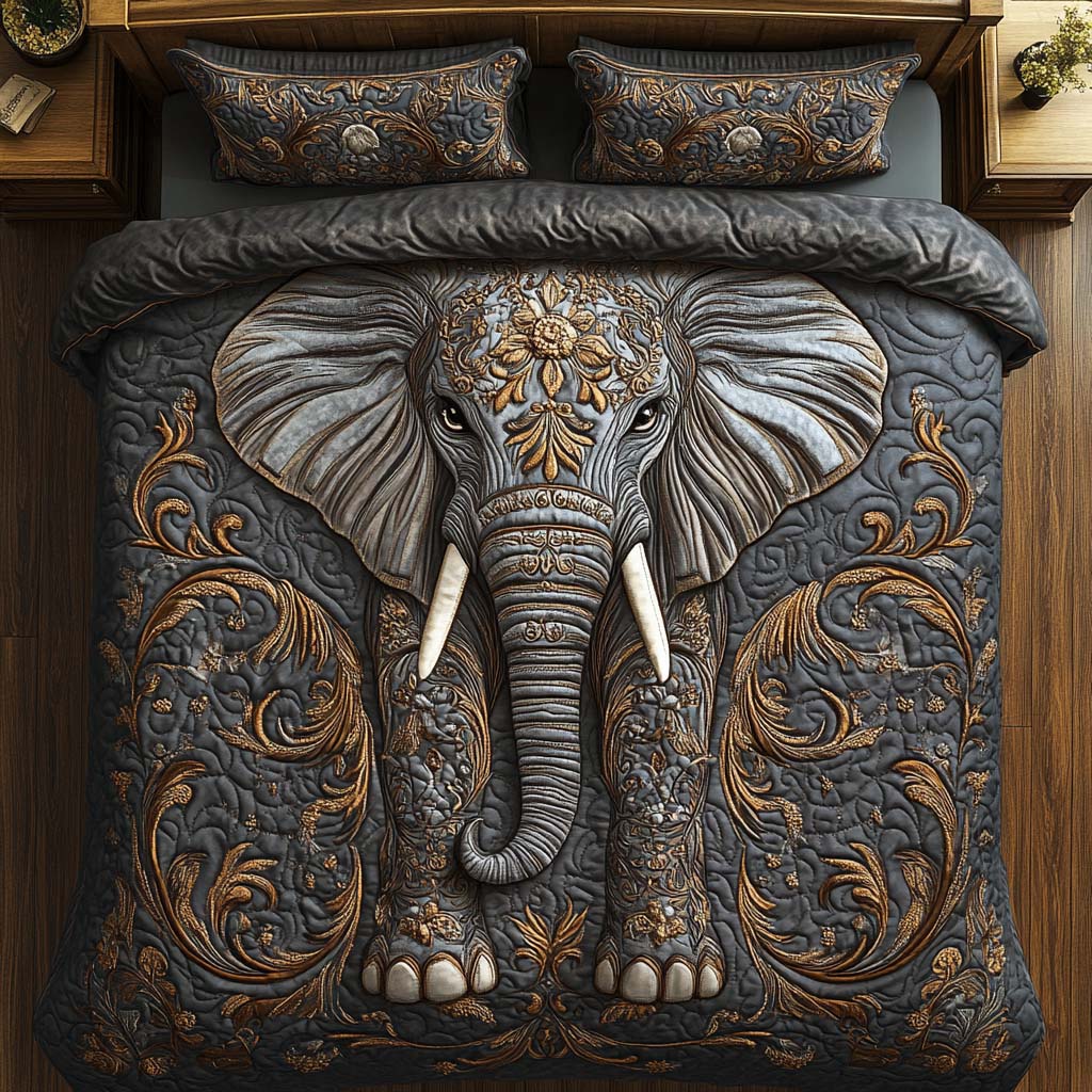 Gentle Giant Quilted Bedding Set Holiday Season Duvet Cover Set Best Presents For Elephant Lovers Birthday