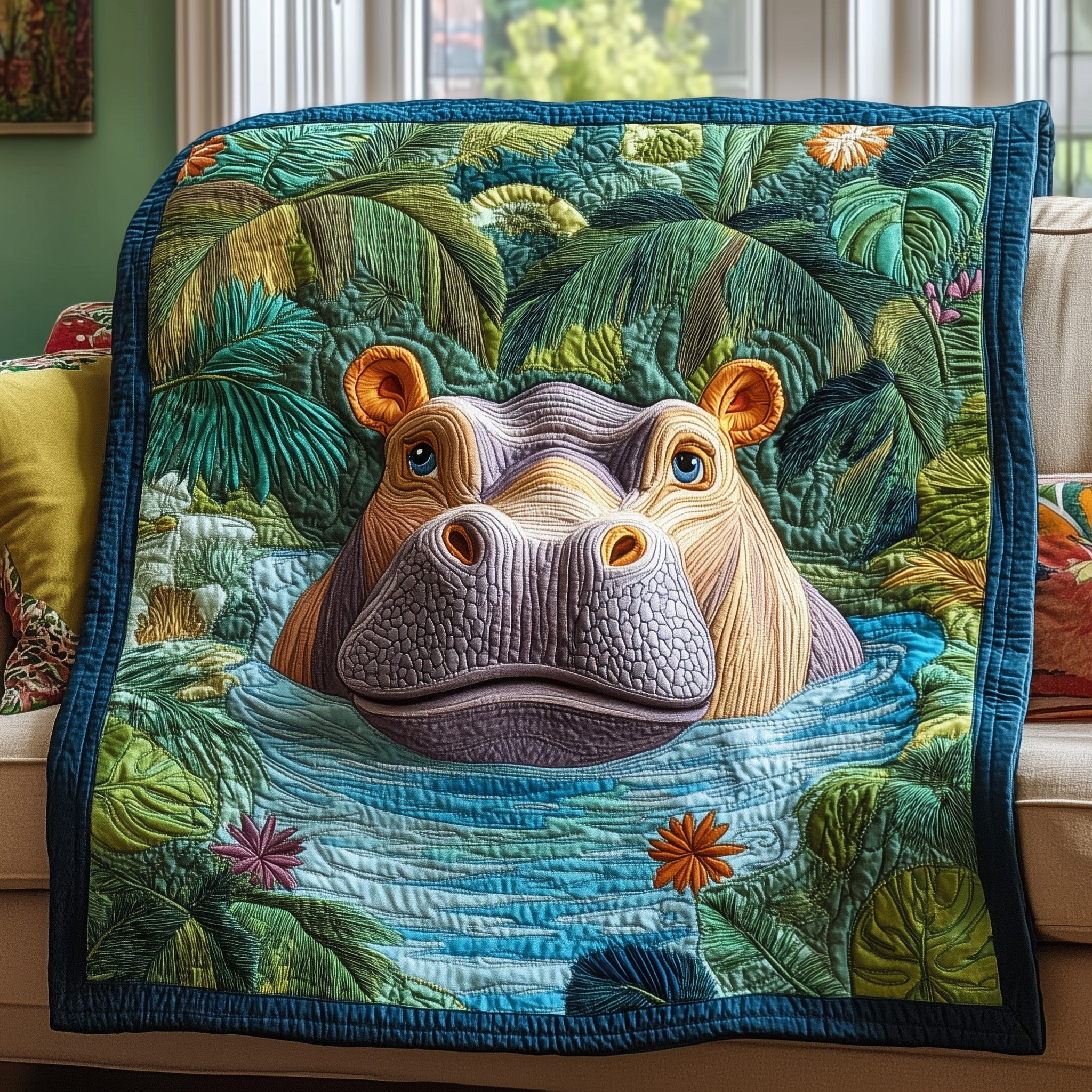 Gentle Giant Quilted Blanket Cute Bed BlanketHippo Gifts For Adults