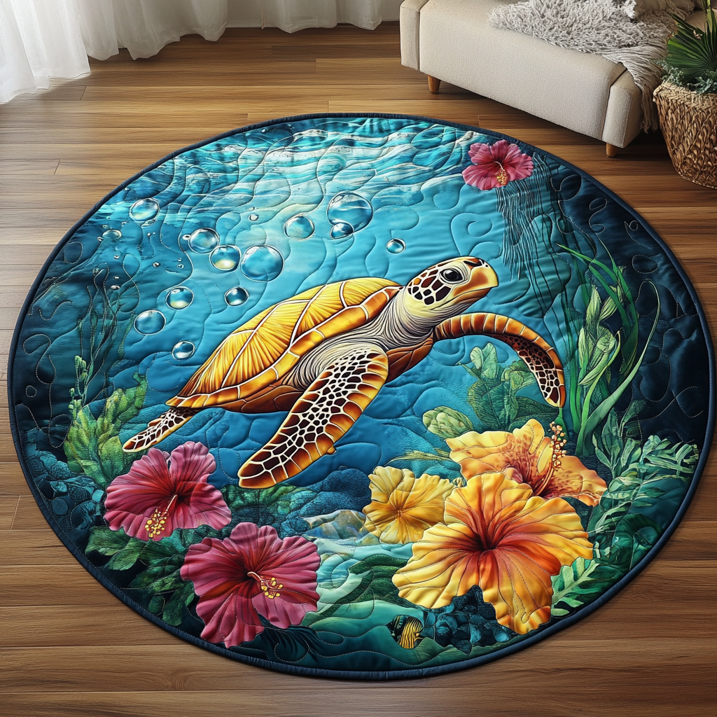 Gentle Glide Quilted Round Mat Door Entrance Decor Gift For Turtle Lover
