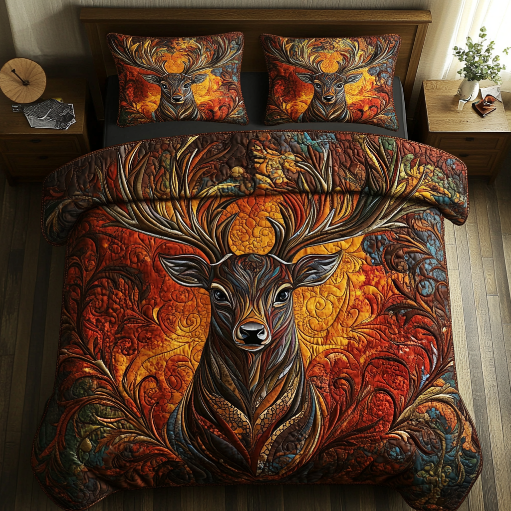 Gentle Hooves Quilted Bedding Set Aesthetic Room Decor Gifts For Deer Lovers