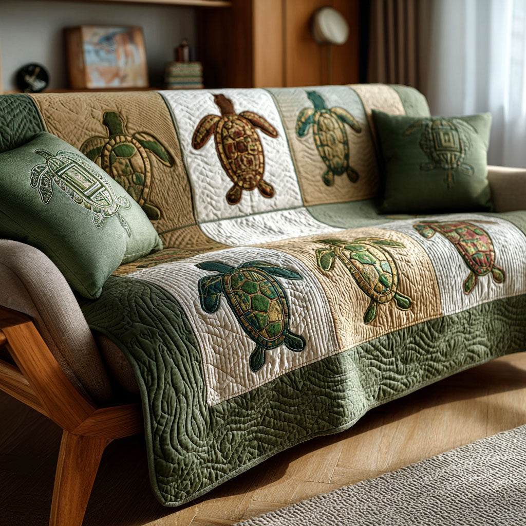 Gentle Horizon Quilted Sofa Cover Living Room Decor Sea Turtle Gift Ideas